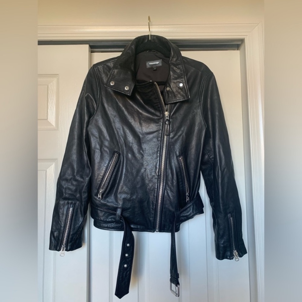 Mackage Aritzia Genuine Lambskin Leather Belted Biker Moto Jacket Size Large